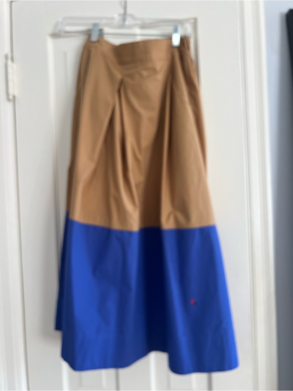 Clare V Two-Tone Midi Skirt in Tan and Bright Blue